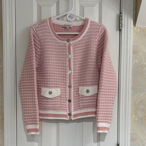 Nanette Feminine Pink and White Cardigan/Blazer with Silver Buttons